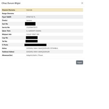Lenovo BDH Bilişim Servisinin Fahiş Tamir Ücreti Mağduriyeti
