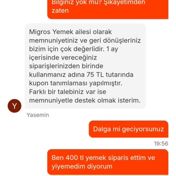 Migros Yemek Domino's Siparişim Geç Ve Soğuk Geldi İade Edemedim