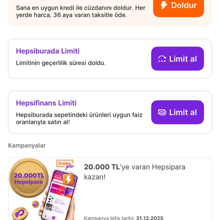 Hepsiburada Limiti Yeniden Alamıyorum, KKB Hatası Veriyor