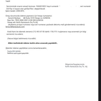 Kullanılmamış Cihazda Gimbal Arızası İçin Garanti Kapsamı Dışında Ücret Talebi