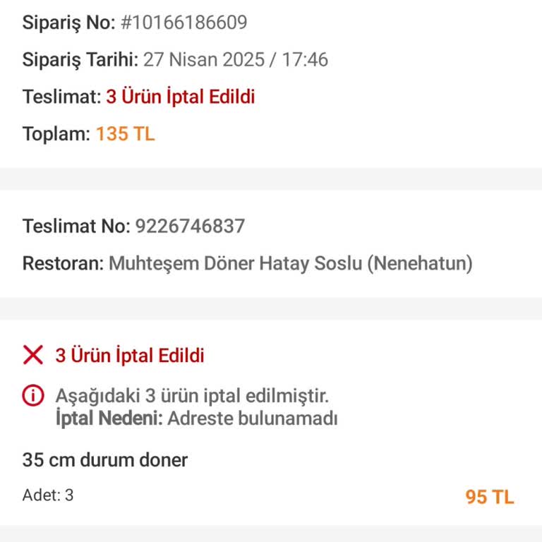 Siparişimi Hızla İptal Edemedim, Yemeğim De Teslim Edilmedi