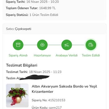 Sipariş Verdiğim Çiçek Yerine Farklı Ürün Gönderildi, Son Anda Bilgilendirildim