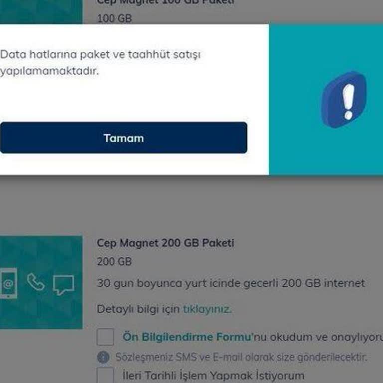 Türk Telekom Faturasız Data Hattına İnternet Paketi Yüklenemiyor