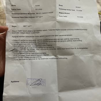 Kullanılmayan Gözlükte Leke Sorunu Ve Garanti Mağduriyeti