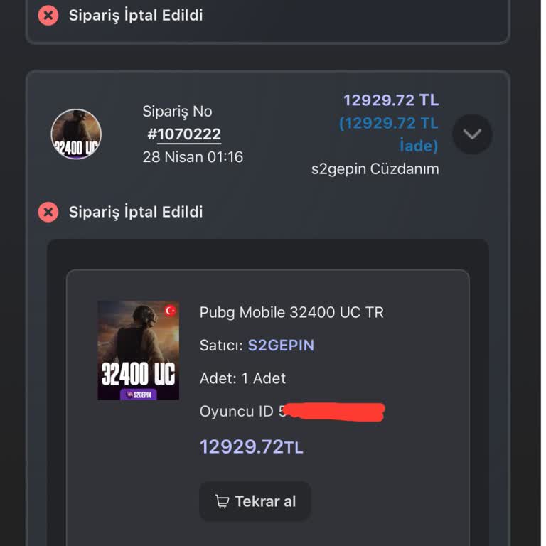 S2gepin'den Satın Aldığım UC'ler Teslim Edilmedi, Müşteri Hizmeti Sorumsuz