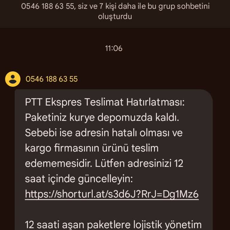 Kişisel Bilgilerim Kullanılarak Sahte Kargo Mesajı Gönderilmesi Hakkında Şikayet