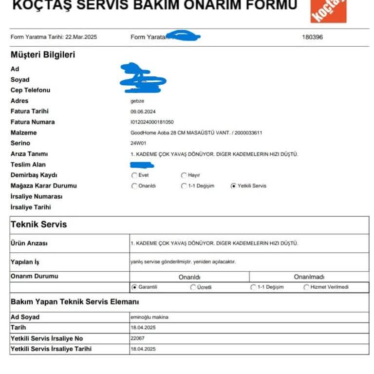 Koçtaş Garanti Sürecinde Uzayan Bekleyiş Ve Bilgilendirme Eksikliği