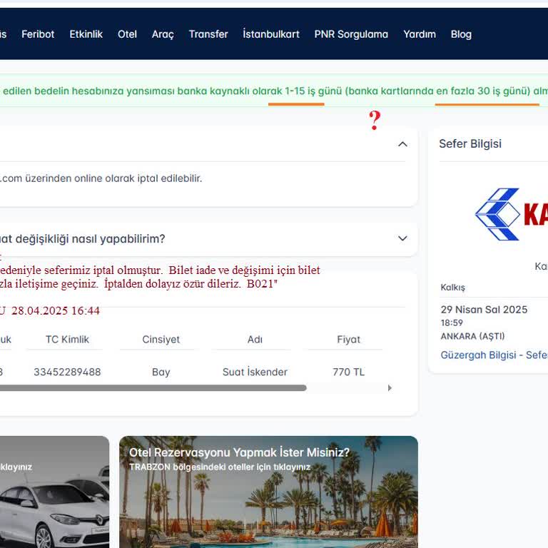 İptal Edilen Sefer Sonrası Geciken Ücret İadesi Ve Alternatif Sunulmaması