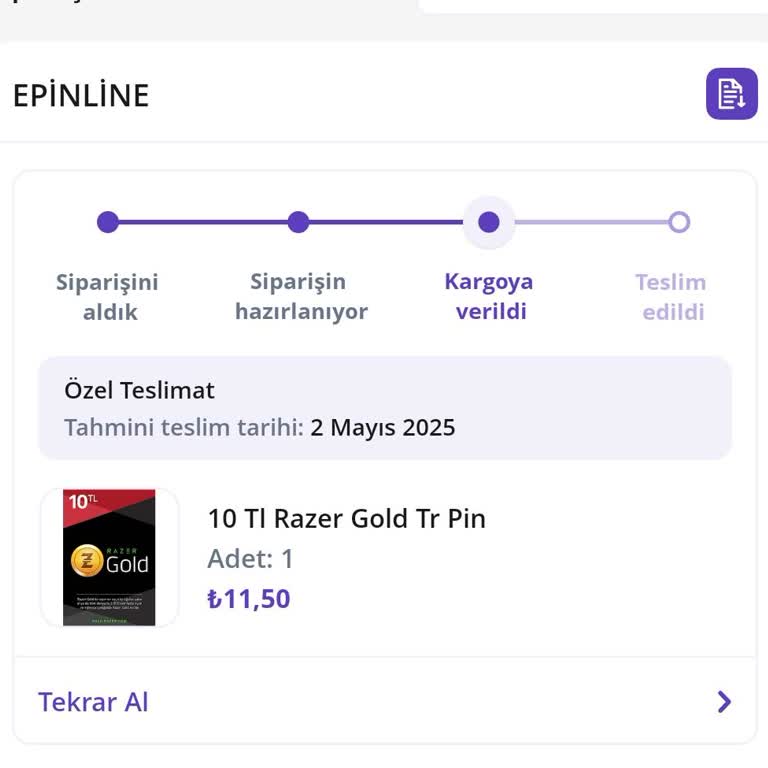 Epinline Getir Üzerinden Alınan Razer Gold Kodum Teslim Edilmedi