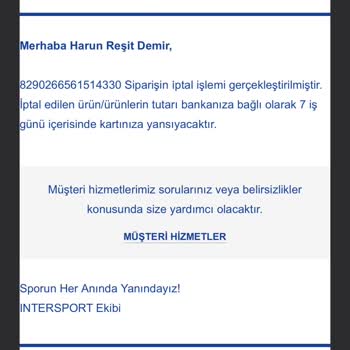 Intersport İndirimli Ürün Siparişim Stok Yok Denilerek İptal Edildi