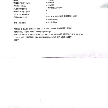 Ajet Havayolları'nın Bagaj Hatası Nedeniyle Mağduriyet Ve Ek Masraf Talebi