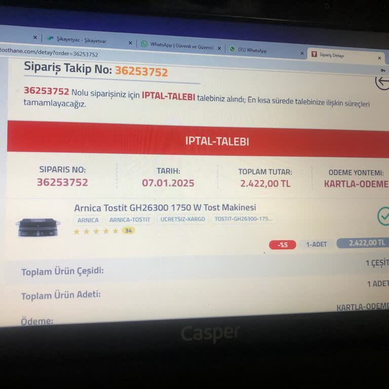 Sipariş İptali Sonrası Para İadesi Yapılmıyor, Müşteri Hizmetleri Yanıt Vermiyor