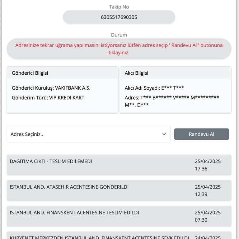 Kredi Kartım 15 Gündür Teslim Edilmedi