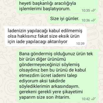 Selinna Butik Eksik Ürün Gönderdi İade Kabul Edilmiyor Ücret İadesi Talep Ediyorum
