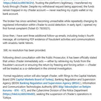 CTrader'ın İhmaliyle Fonlarım Mağdur Edildi