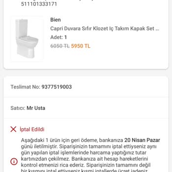 İptal Edilen Siparişin Ücreti Hemen Kesildi, İade Taksitlerle Yapılıyor