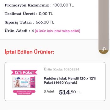 Stokta Olmayan Ürün İçin Sipariş Alınıp 11 Gün Bekletilmesi Ve Sonrasında İptal Edilmesi