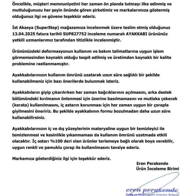 Yeni Alınan Ayakkabıda Hızlı Deformasyon Ve Yetersiz İnceleme Sonucu