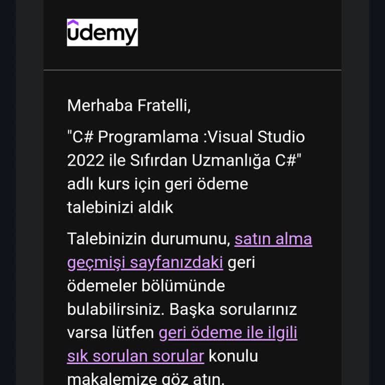 Udemy'den Aldığım Kursun İadesi Yapılmıyor