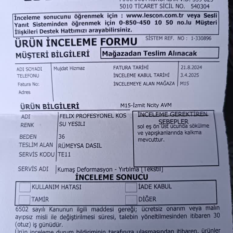 Lescon Ayakkabıda Kumaş Yırtığı Ve Garanti Sorunu