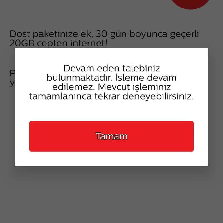Ekstra İnternet Paketi Satın Alırken Devam Eden Talep Hatası