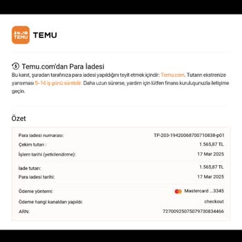 Temu Yanlış Ürün Gönderimi ve İade Sürecinde Yaşanan Banka Referans Sorunu