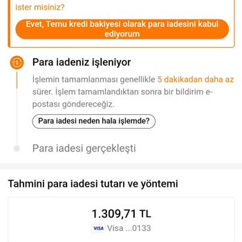 Temu'da İptal Edilen Siparişim İçin Para İadesi Yapılmadı