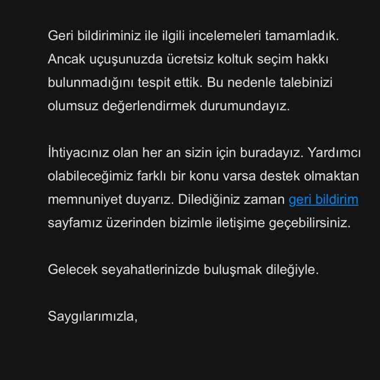 Koltuk Seçimi Arızası Nedeniyle Ücret Ödemek Zorunda Kaldık, Mağduriyet Yaşadık