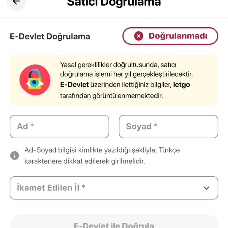 Letgo Satıcı Doğrulama İşlemi Sürekli Hata Veriyor