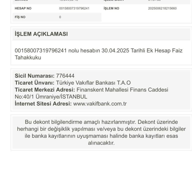VakıfBank Hesabımda Yüksek Faiz Tahakkuku Ve Bilgi Talebi