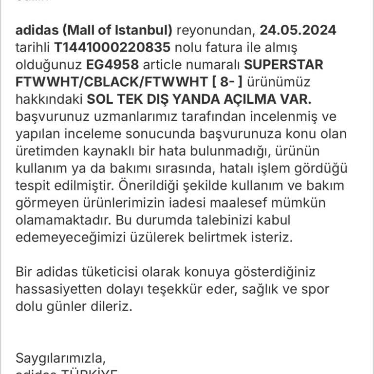 Adidas Ayakkabım Bir Yıl Dolmadan Yırtıldı Ve Talebim Reddedildi