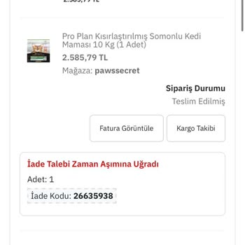 Epttavm Aldığım Kedi Maması Orijinal Değil, İade Ve Para İadesi Talep Ediyorum