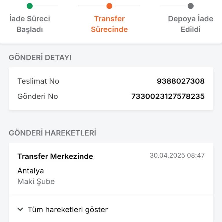 Teslimat Bölgesi Değişikliği Nedeniyle Siparişimin İade Edilmesi İsteniyor