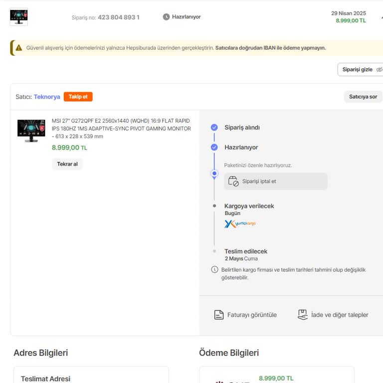 Hepsiburada Satın Aldığım Monitör Gönderilmedi, Düşük Teknik Özellikli Ürünler Teklif Edildi
