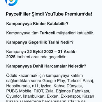 Paycell Kampanyasında Vaat Edilen Youtube Premium Hediyesi Verilmedi