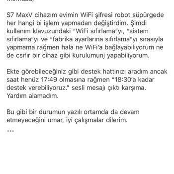 Roborock S7 MaxV Wi-Fi Sorunu Ve Yetersiz Müşteri Hizmeti