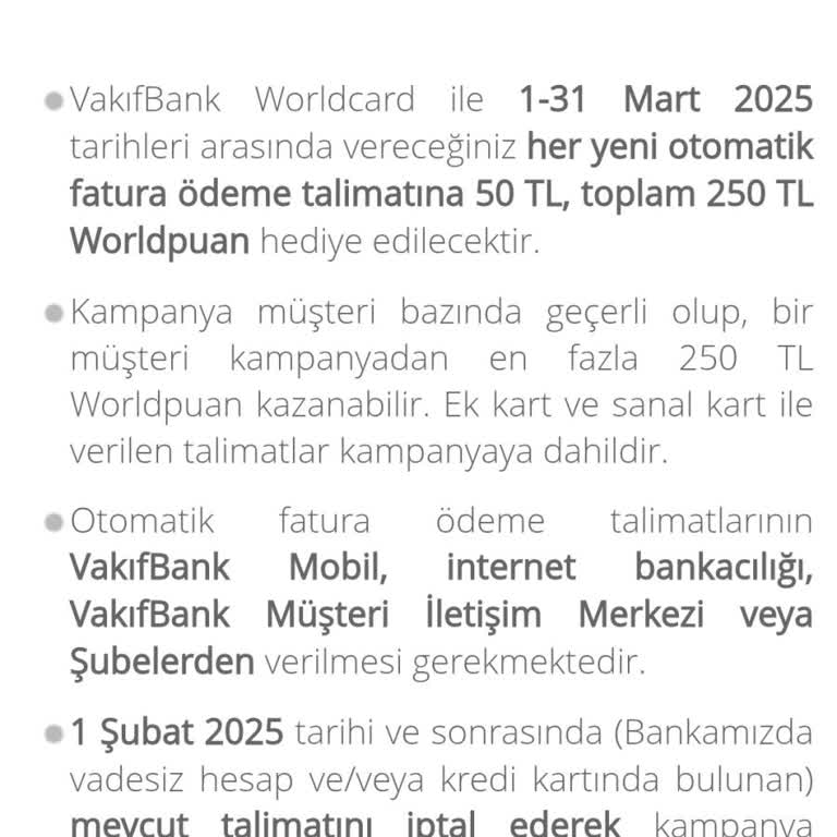 VakıfBank Otomatik Fatura Kampanyasında Puan Yüklenmedi