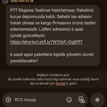 PTT Adına Gelen Şüpheli Mesaj Ve Sorumluluk Reddi