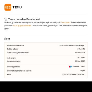 Temu'dan İade Edilen Param PTT Hesabıma Yatmadı, Çözüm Bulamıyorum
