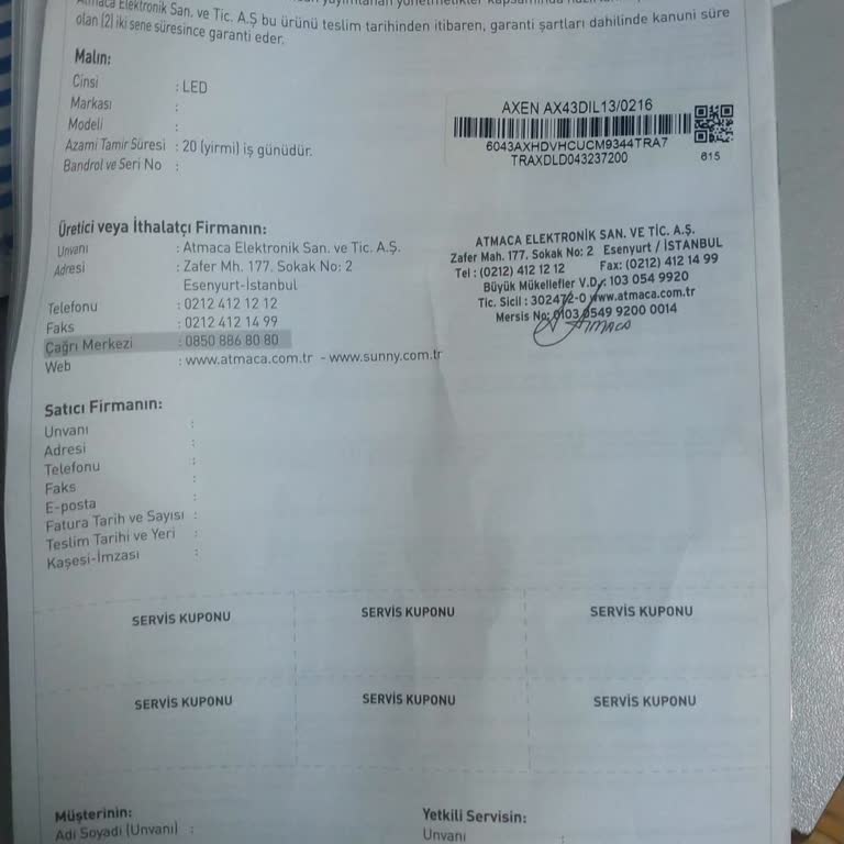 Axen Televizyon Sürekli Arızalanıyor, Değişim Talep Ediyorum