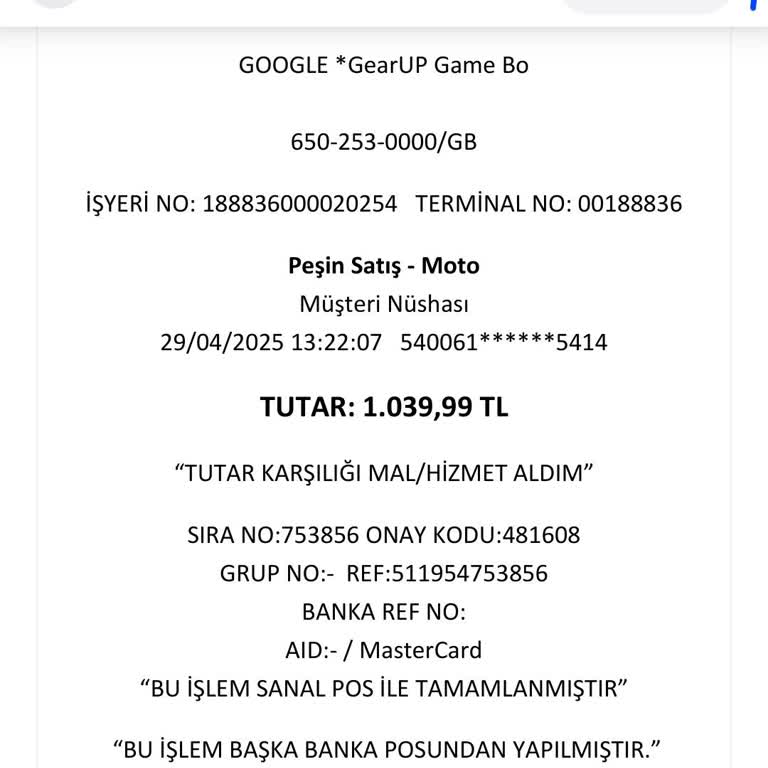 Kredi Kartımdan İzinsiz Google Gear Up Harcaması Ve Acil Para İadesi Talebi