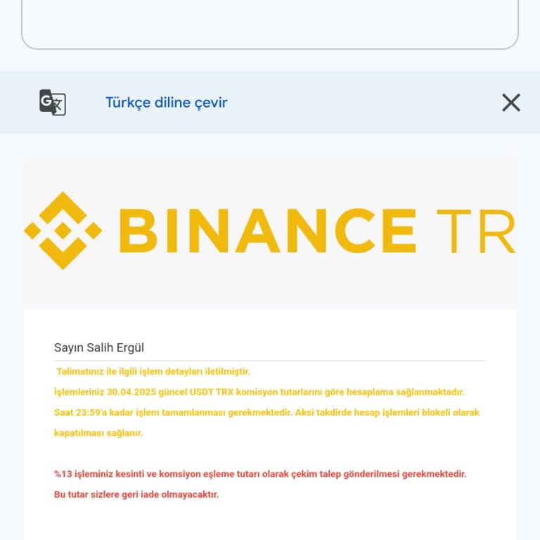 Binance TR'den Geri Ödeme İçin Ek USD Talebi Hakkında Bilgi İstiyorum