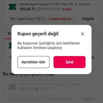 Yemeksepeti Market Kuponumun Son Gününde Kullanılamaması Nedeniyle Mağduriyet Yaşıyorum