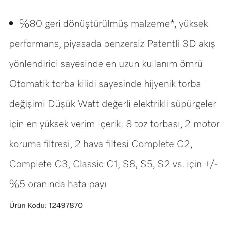 Miele Süpürgeye Uygun Orijinal Toz Torbası Bulunamıyor