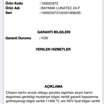 Bir Aylık Kombiye Fahiş Anakart Ücreti Ve Garanti Reddi