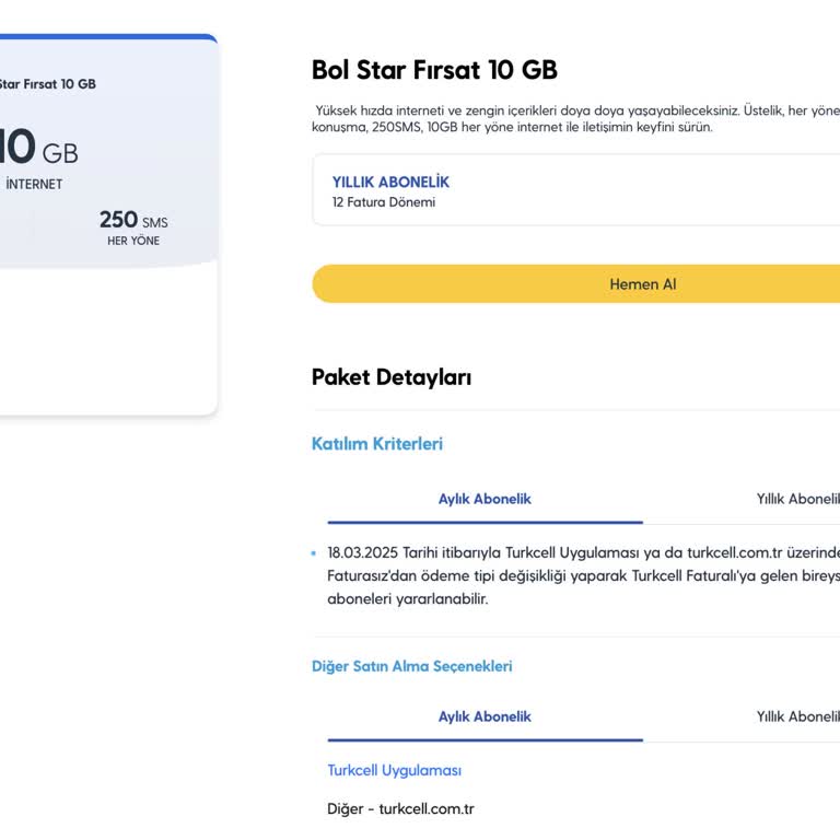 Turkcell'de Faturalıya Geçişte Vaat Edilen Paketi Seçemiyorum, Yeni Paketlere Yönlendiriliyorum