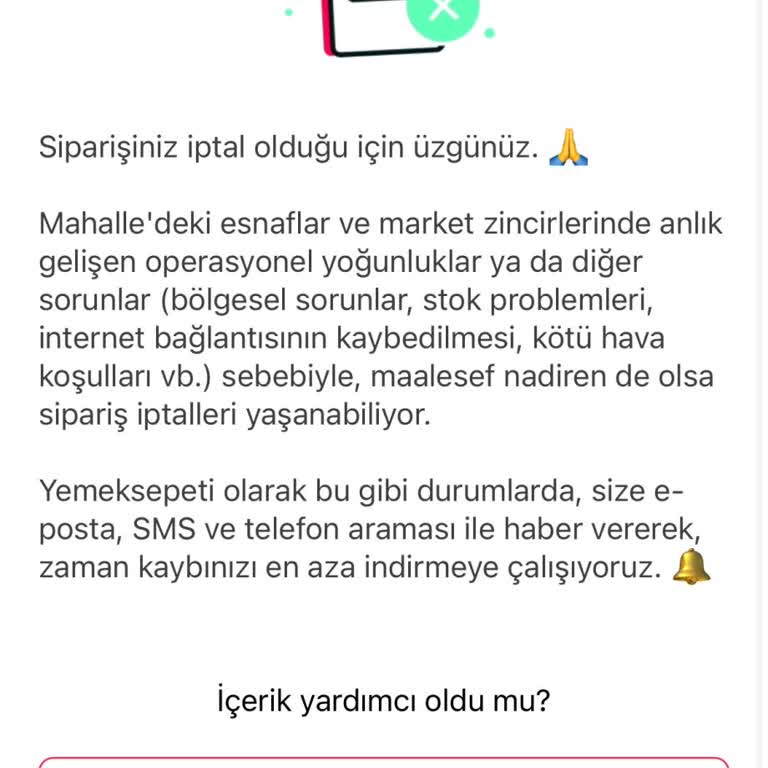 Yemeksepeti Mama Siparişim Saatlerce Gelmedi Üstüne İptal Edildi