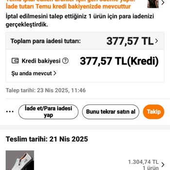 Temu Üzerinden Yaptığım Siparişin İadesi Hâlâ Gerçekleşmedi