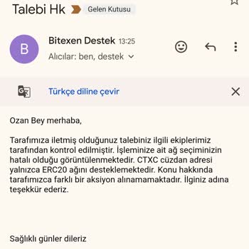 Bitexen Ağ Seçimi Nedeniyle Askıda Kalan Coinlerim İade Edilmiyor