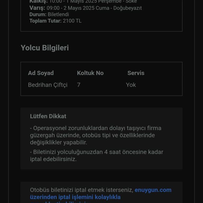 Online Alınan Koltuk Numarası Değiştirildi, Firma Yardımcı Olmadı